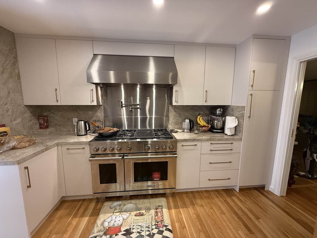 Kenwood St range close-up of the stainless Wolf range and hood